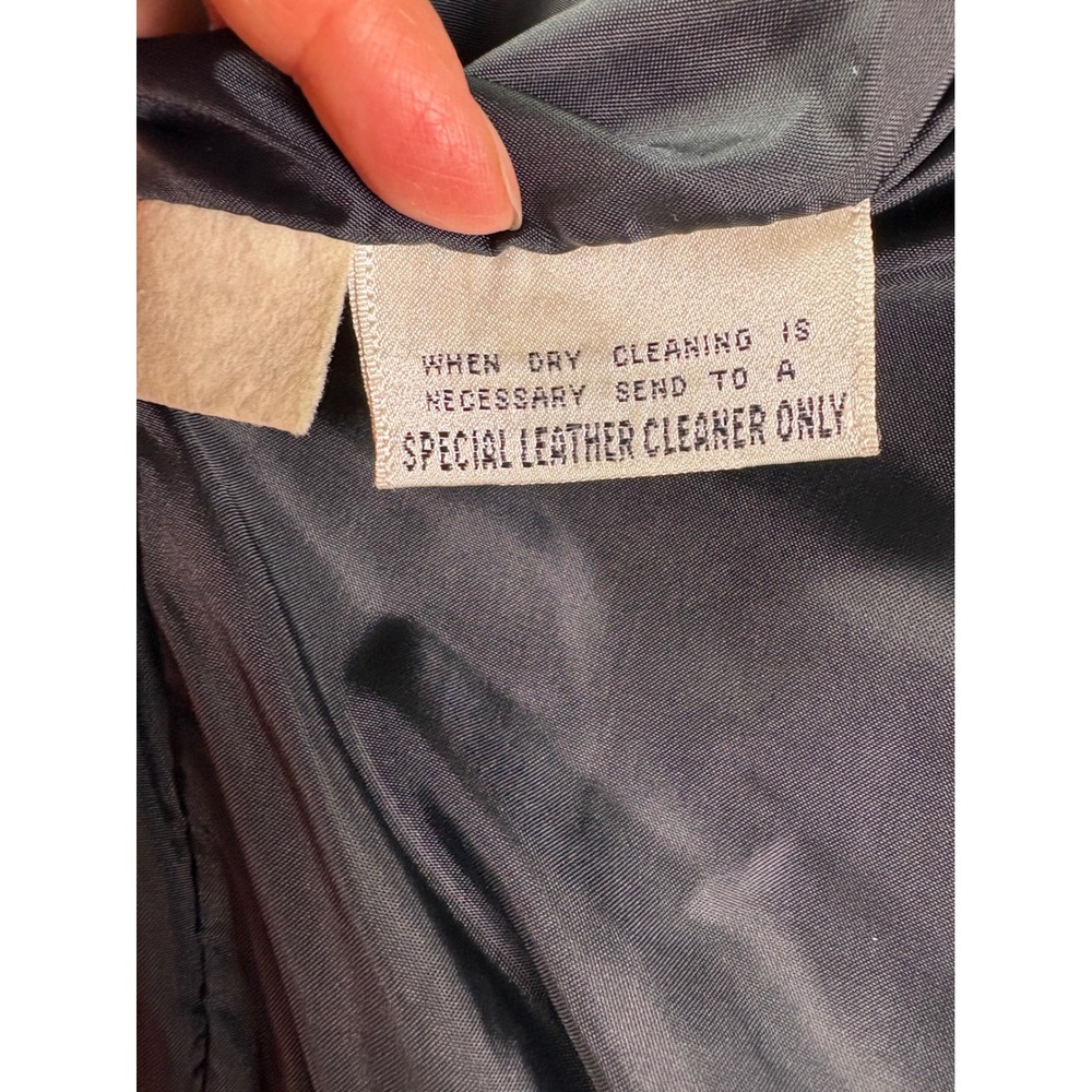 Vintage 80s Leather Bomber Jacket Women XS Black Pleated Moto Biker Powerful Zip - Picture 4 of 10